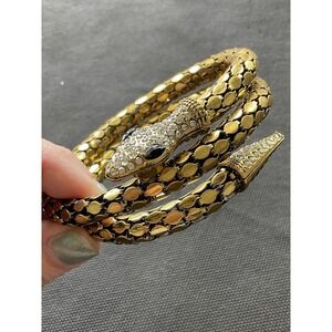 vintage gold-toned mesh Snake serpent bracelet clear rhinestones